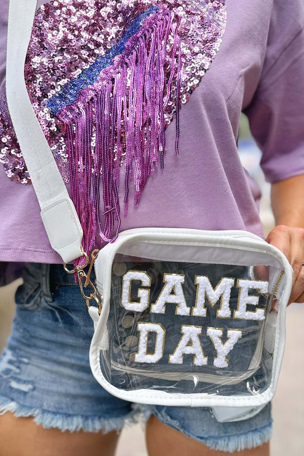 Black GAME DAY Rugby Football Clear Shoulder Bag - loveforevers