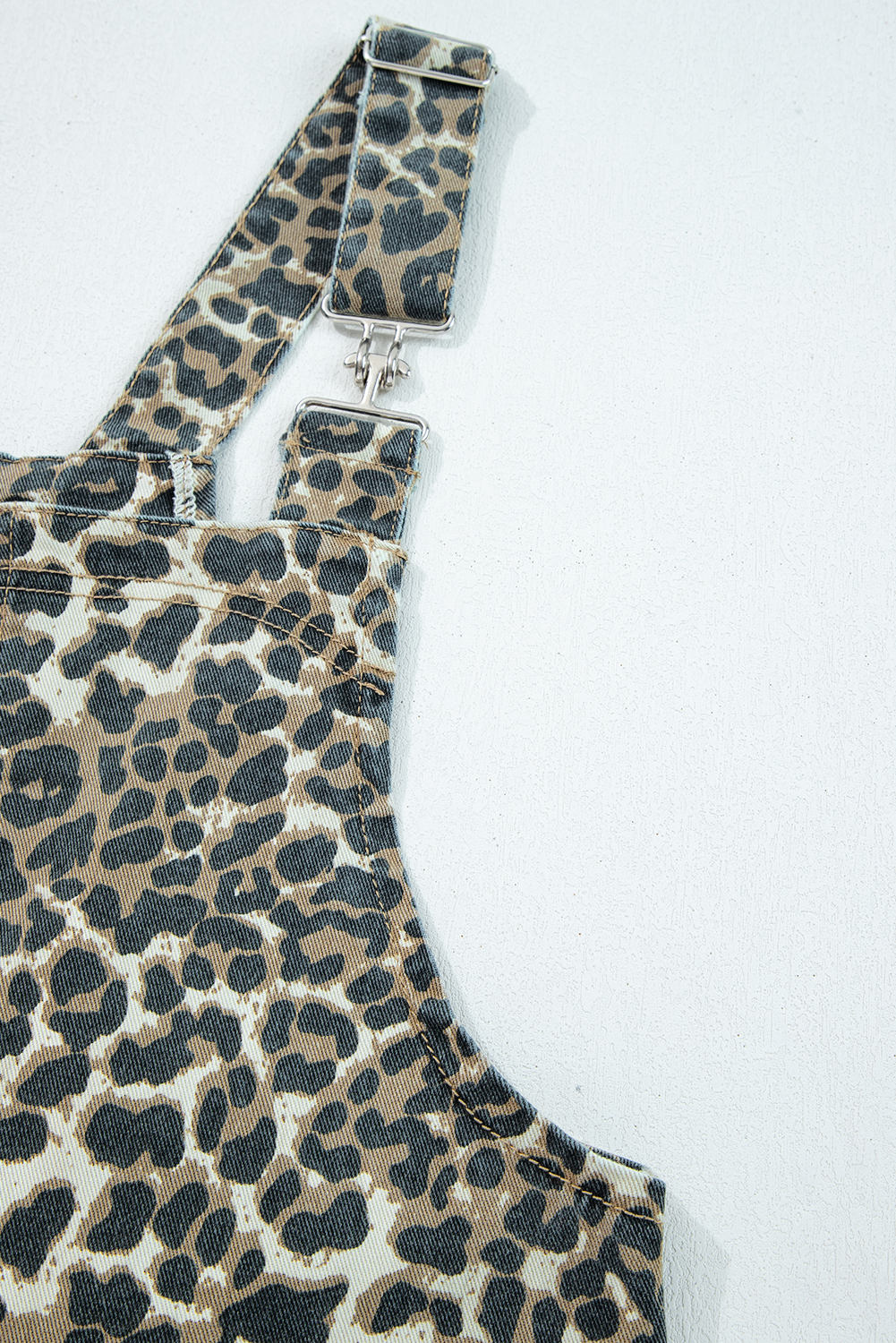 Gray Leopard Print Pocketed Loose Fit Denim Overall Dress - loveforevers