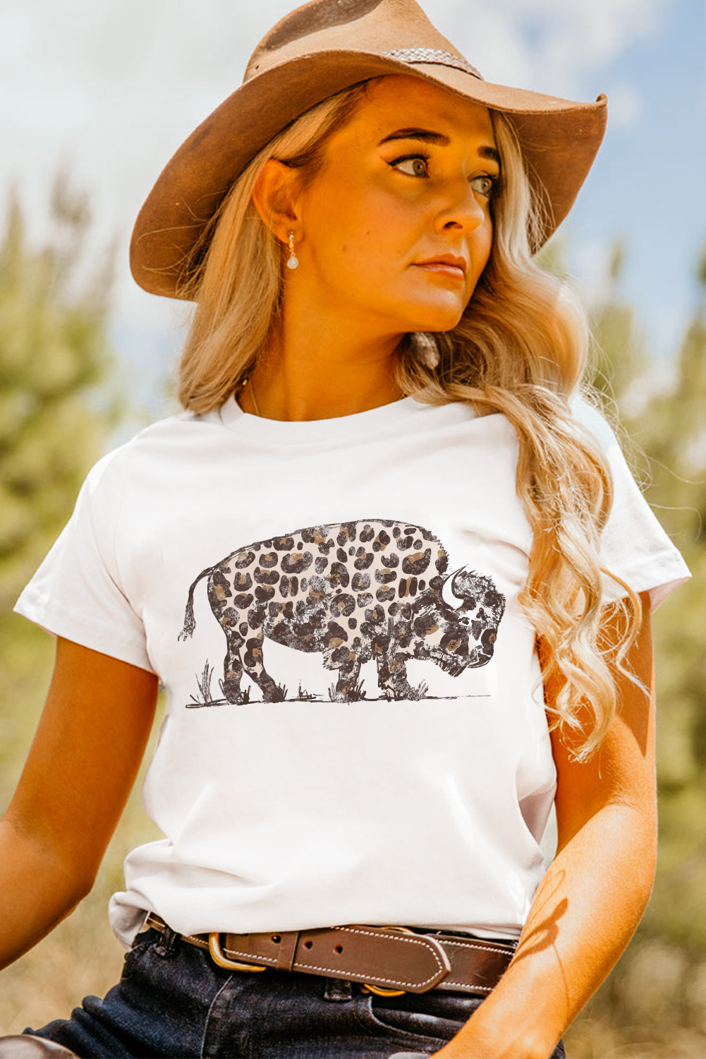 White Leopard Western Buffalo Graphic Tee - loveforevers