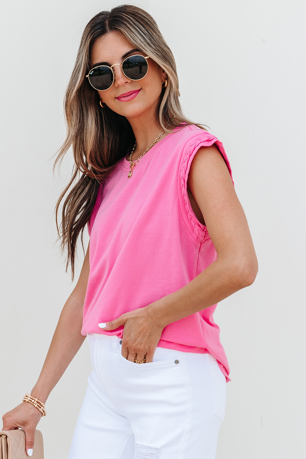 Bonbon Braided Cap Sleeve Crew Neck T Shirt - loveforevers