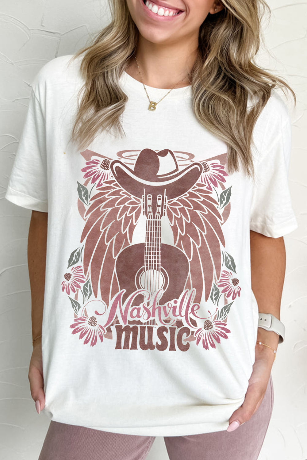 White Nashville Music Cowboy Hat Guitar Graphic Tee - loveforevers