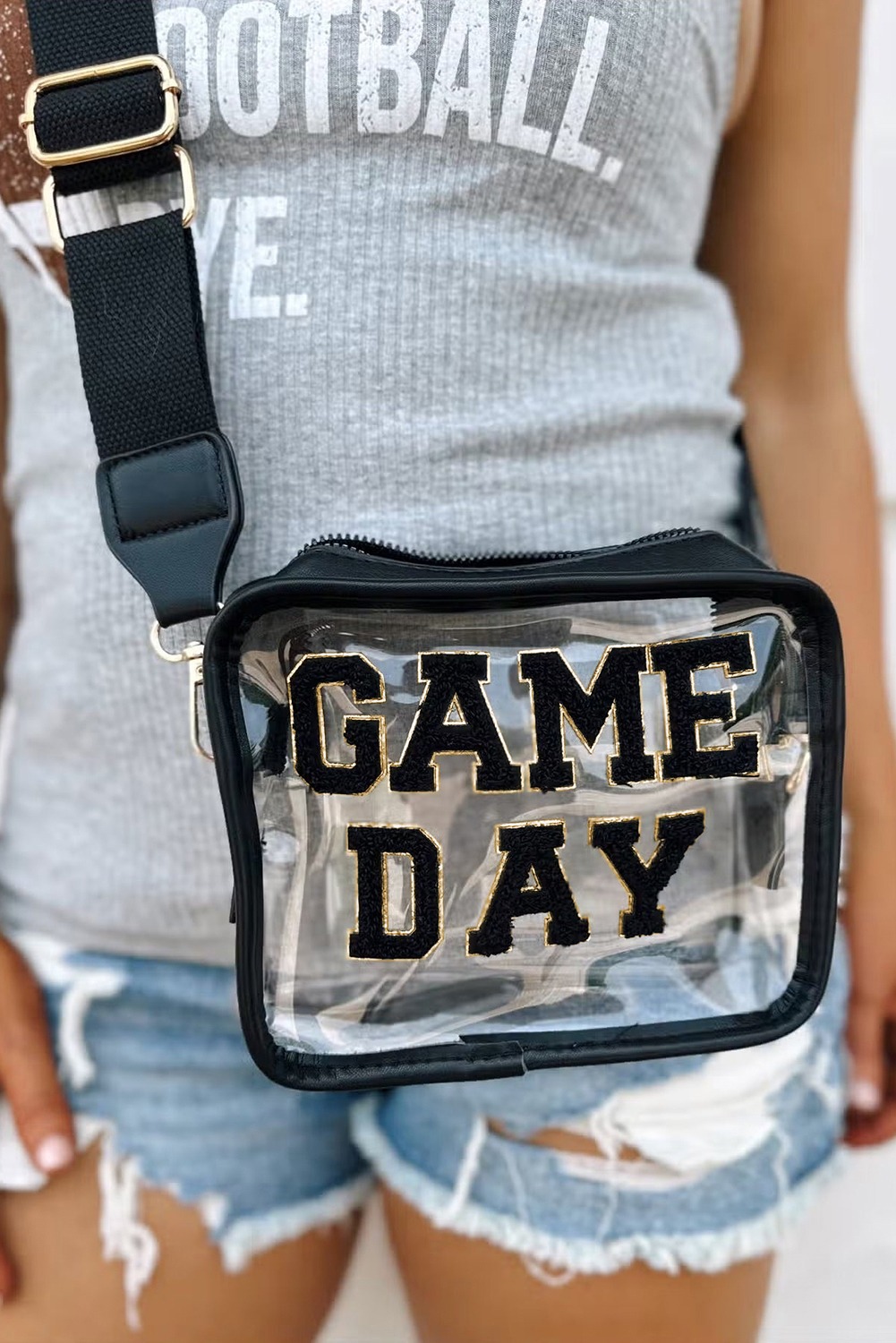 Black GAME DAY Rugby Football Clear Shoulder Bag - loveforevers