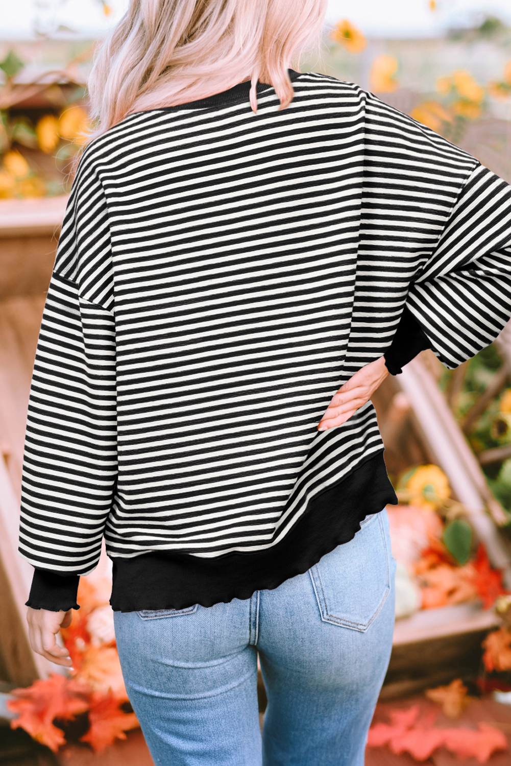 Black Stripe Tis The Season Chenille Patched Graphic Drop Shoulder Long Sleeve Top - loveforevers