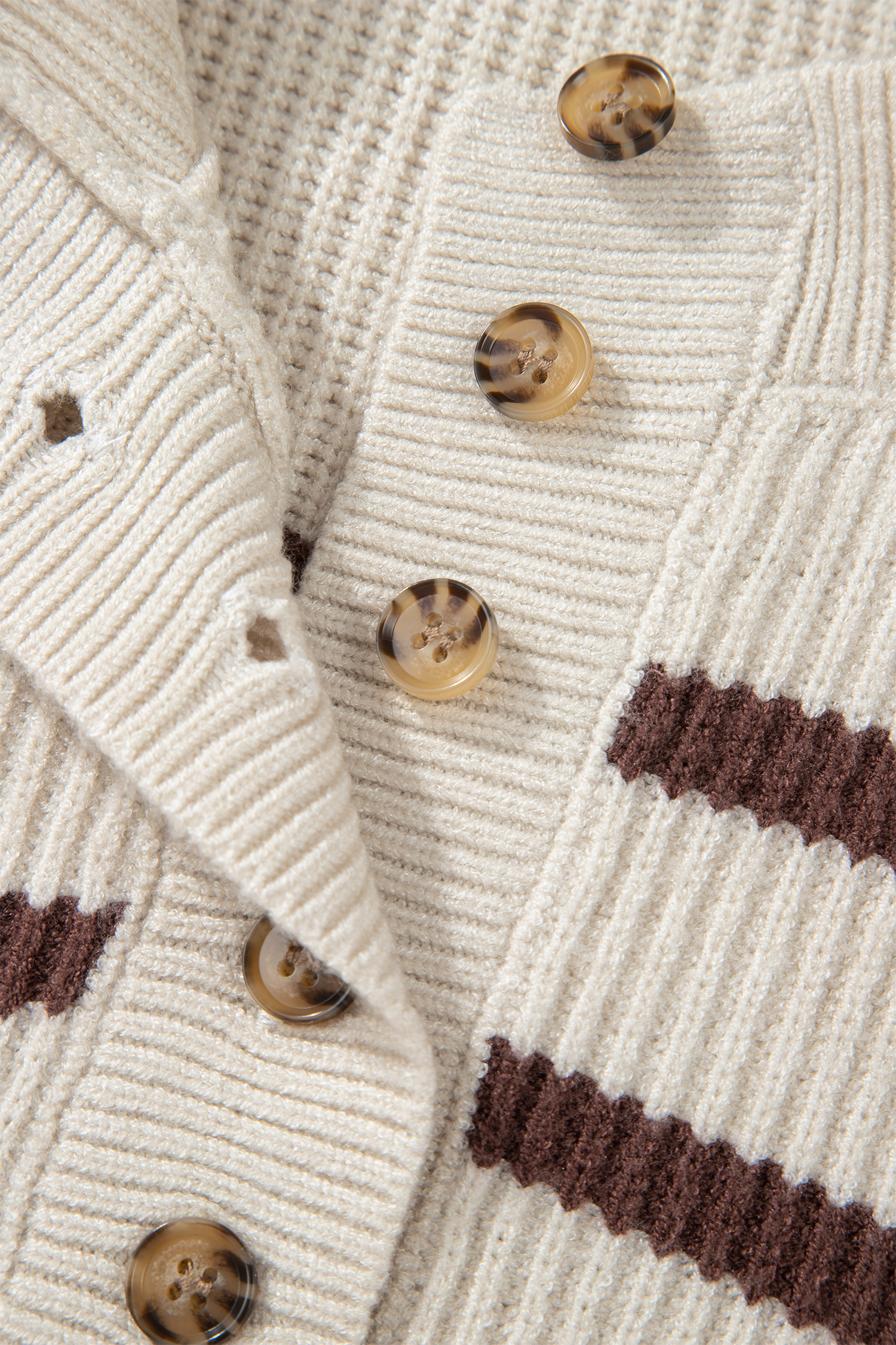 Brown Stripe Ribbed Henley Drop Shoulder Slouchy Sweater - loveforevers