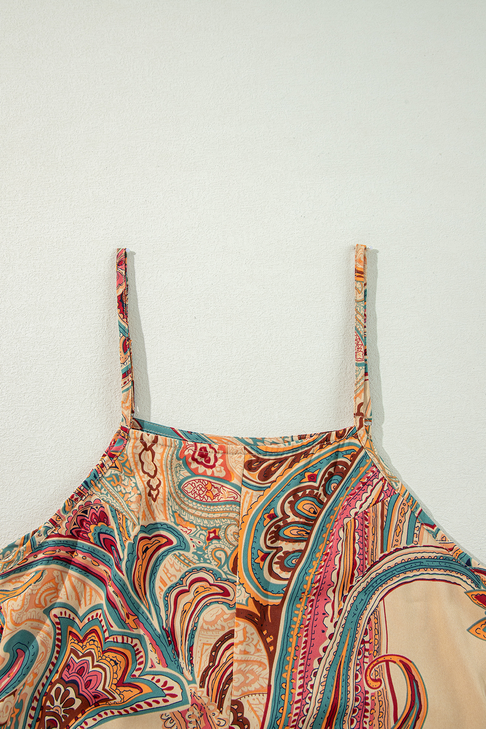 Red Paisley Printed Spaghetti Straps Elegant Wide Leg Jumpsuit - loveforevers