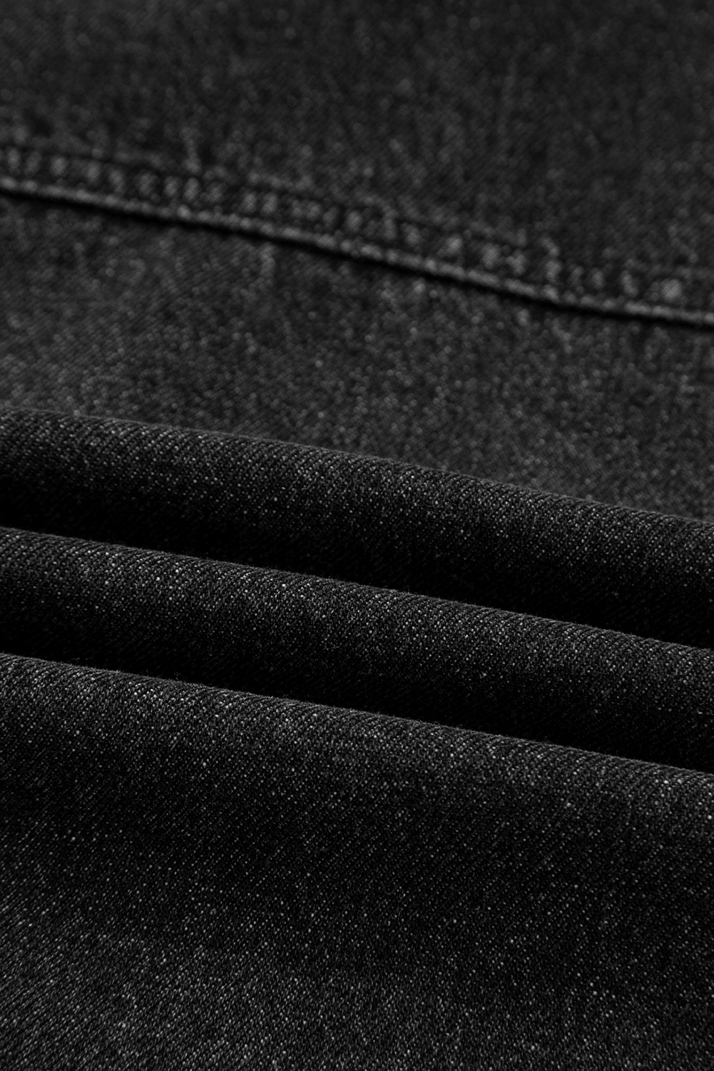 Black Big Chest Pocket Drop Shoulder Hooded Denim Jacket - loveforevers
