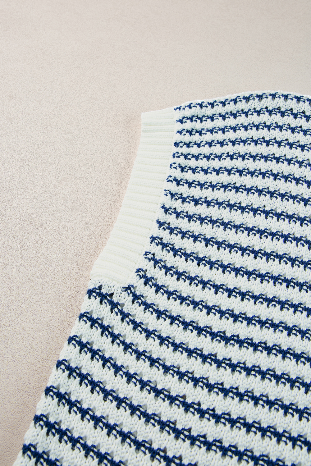 Blue Stripe Ribbed Trim Loose Fit Knitted Sweater Vest - loveforevers