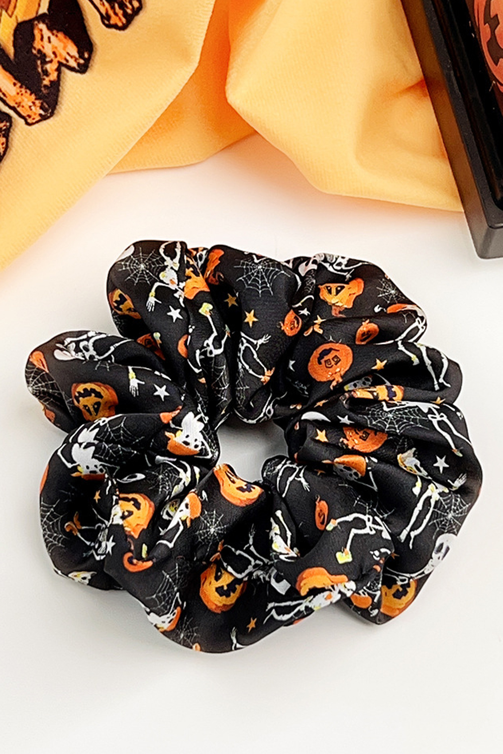 Black Halloween Pattern Print Hair Scrunchie - loveforevers