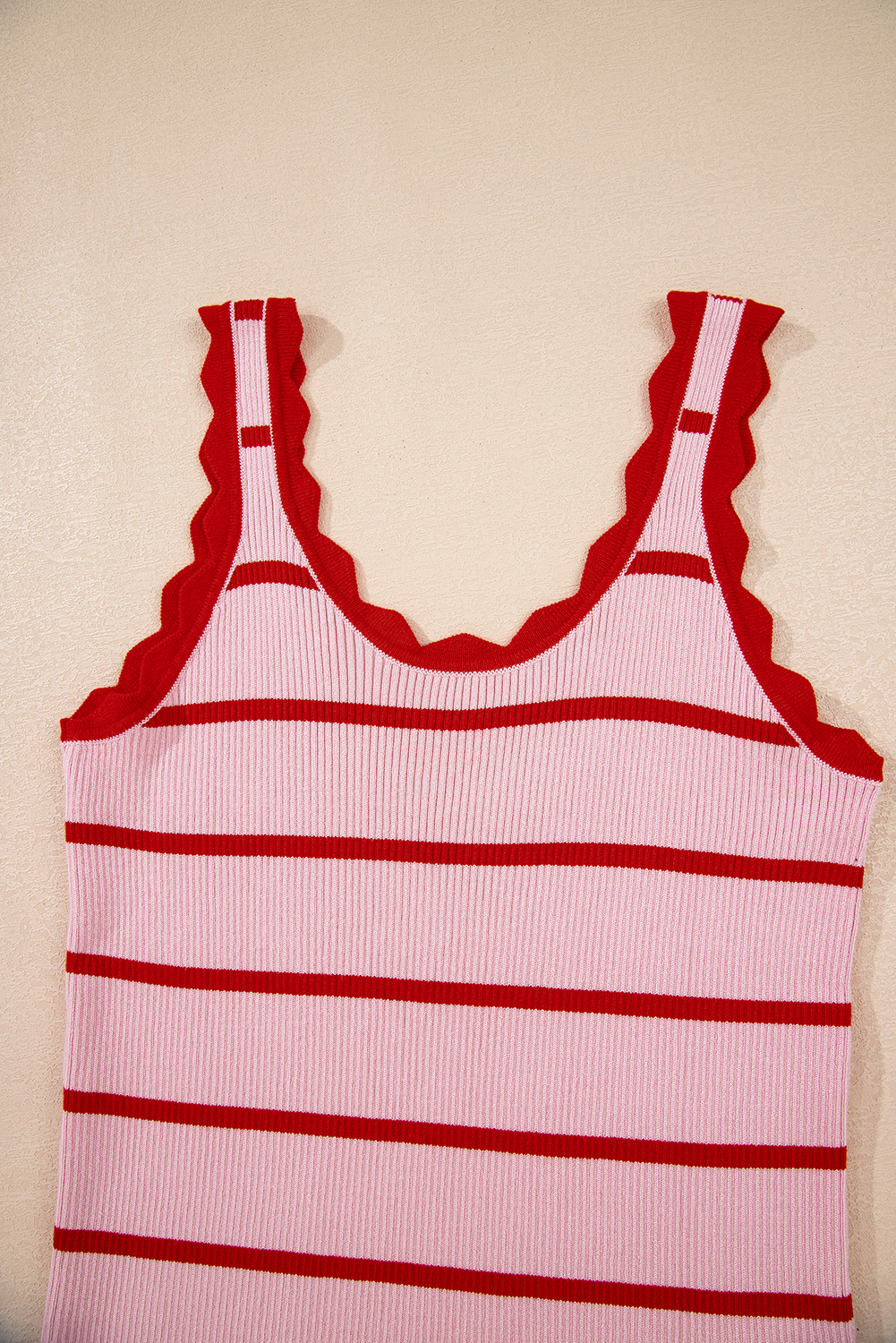 Bright Green Striped Scalloped Edge U Neck Sleeveless Sweater Vest - loveforevers