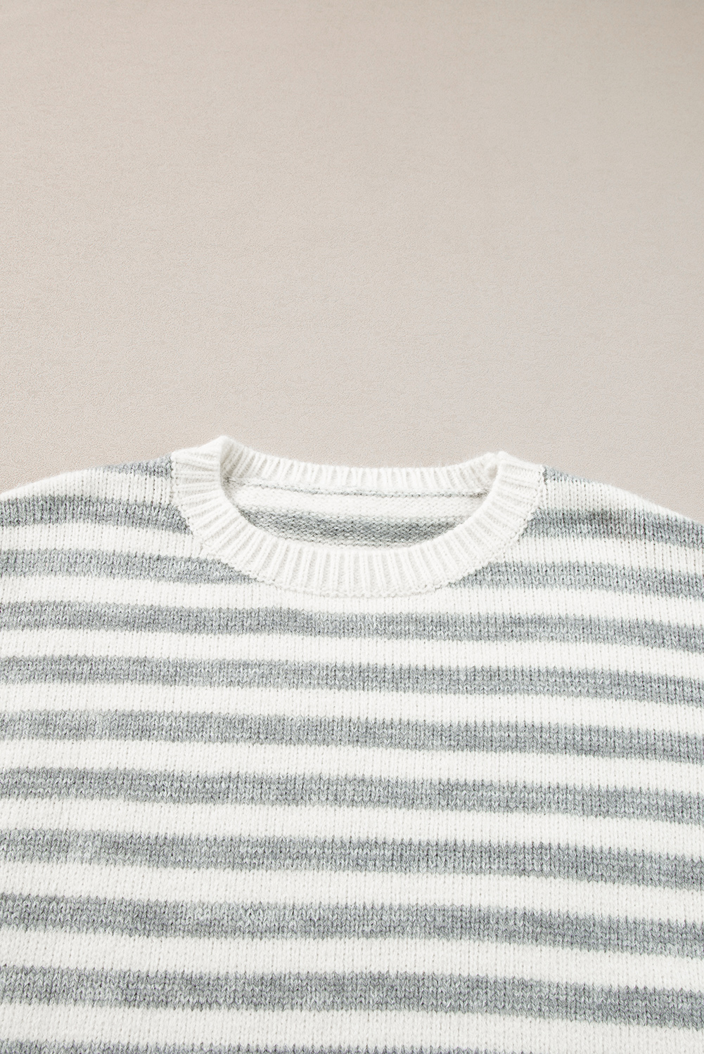 Gray Stripe Drop Shoulder Crew Neck Sweater - loveforevers