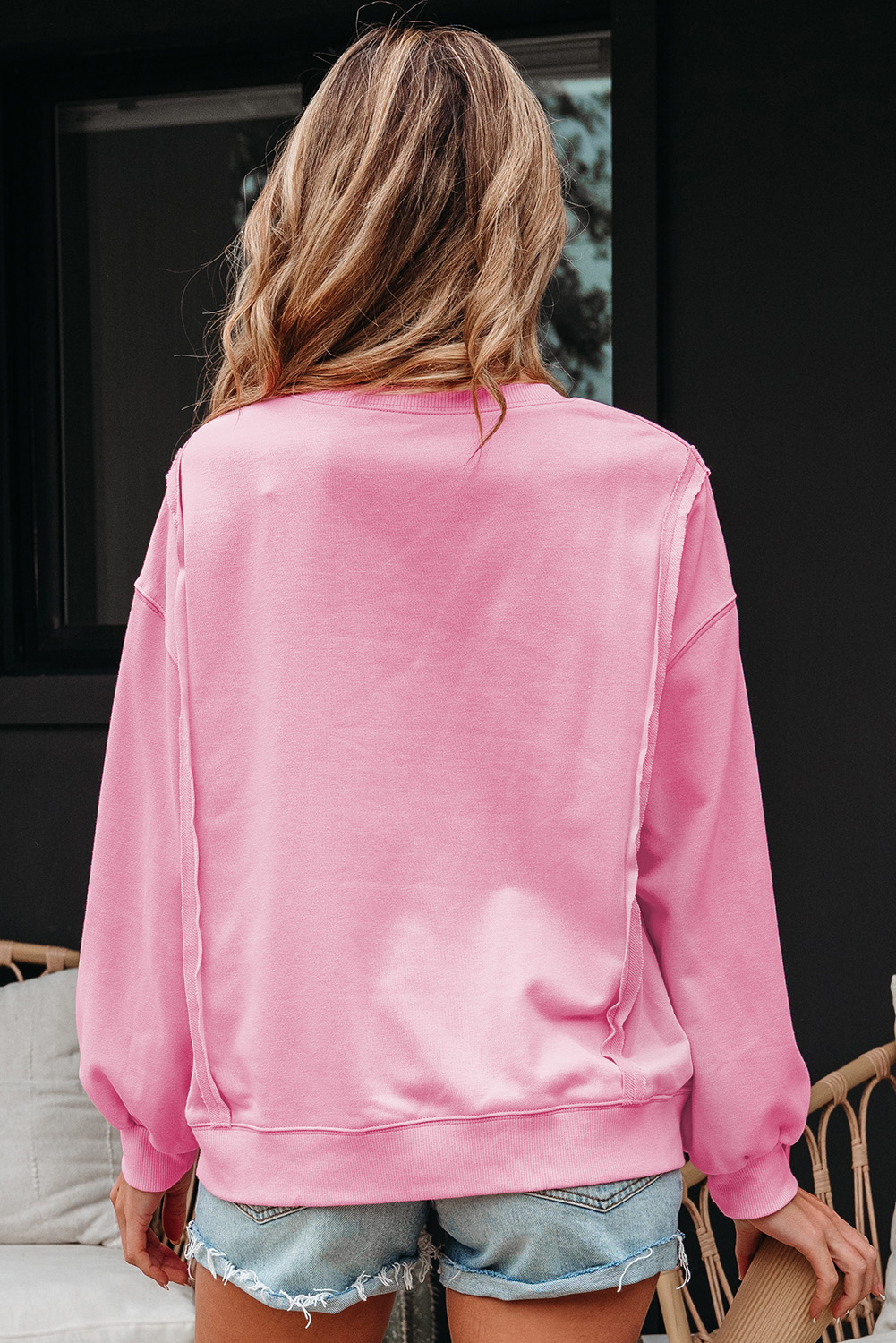 Bonbon Lace Insert Bow Embroidered Exposed Seam Sweatshirt - loveforevers
