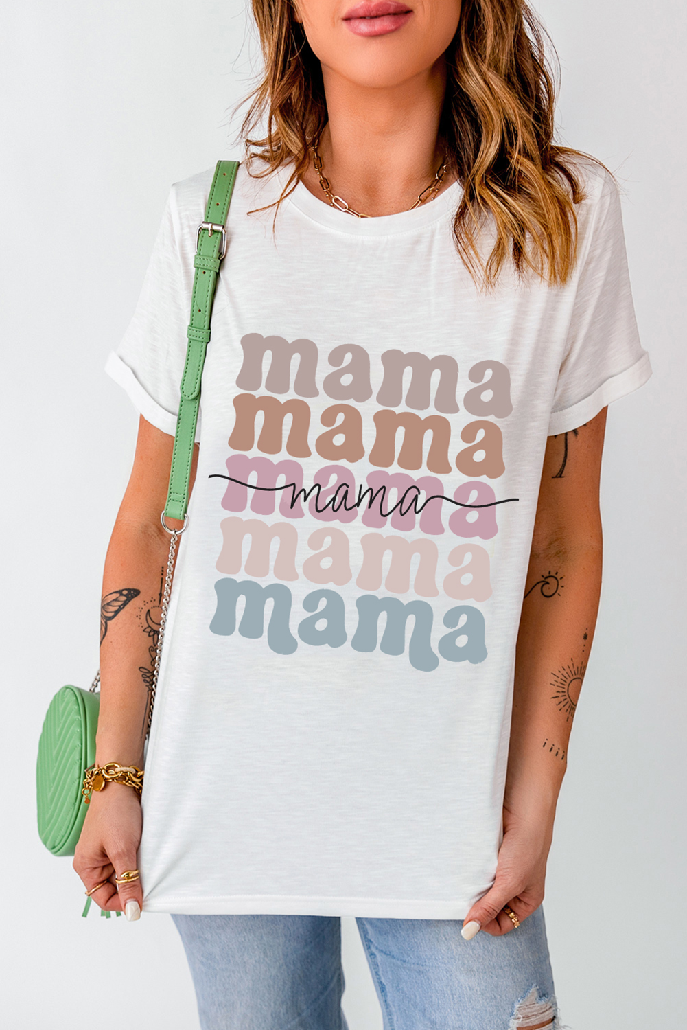 White mama Lettering Printed Crew Neck Tee - loveforevers
