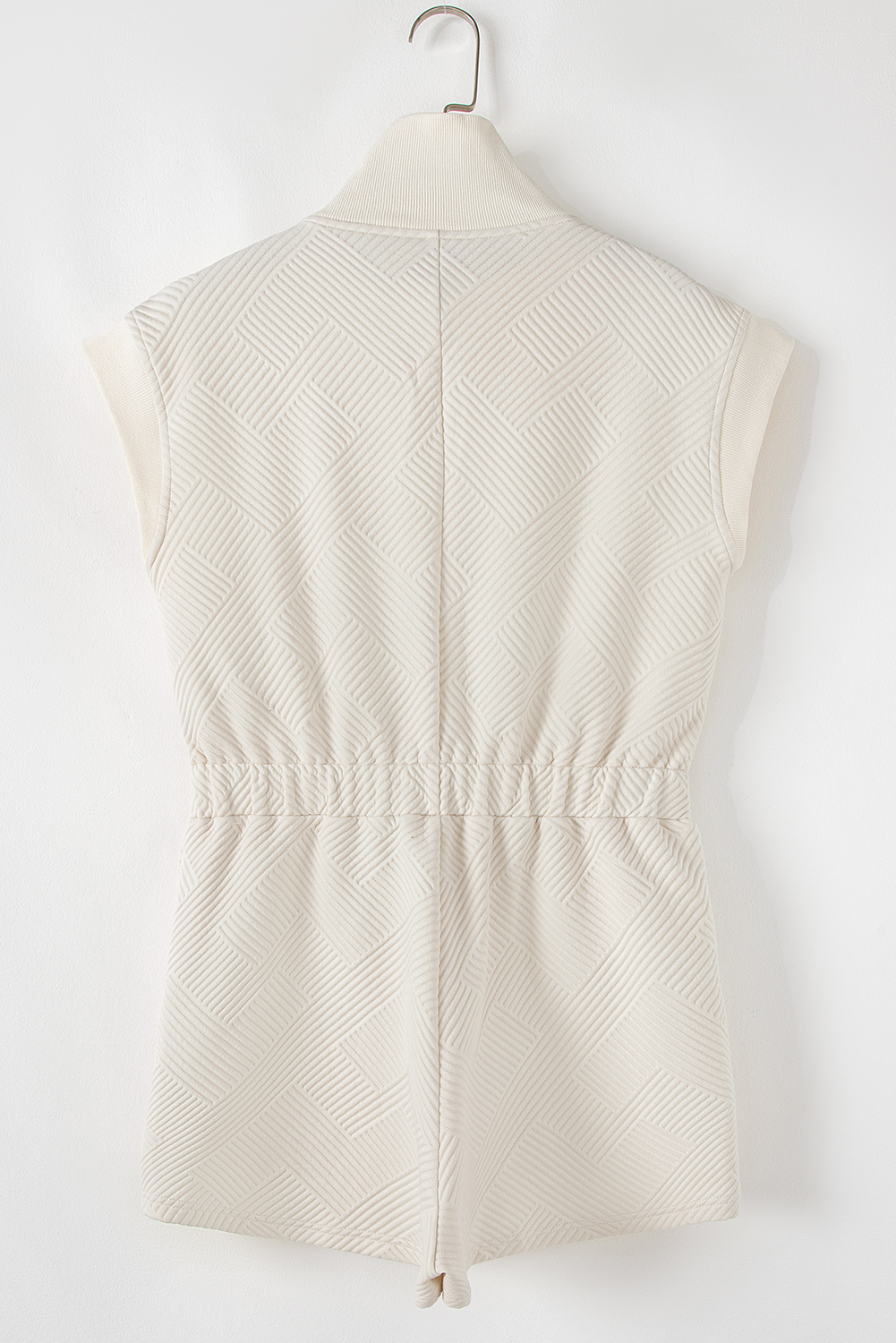 Jet Stream Textured Zipped Front V Neck Collared Casual Romper - loveforevers