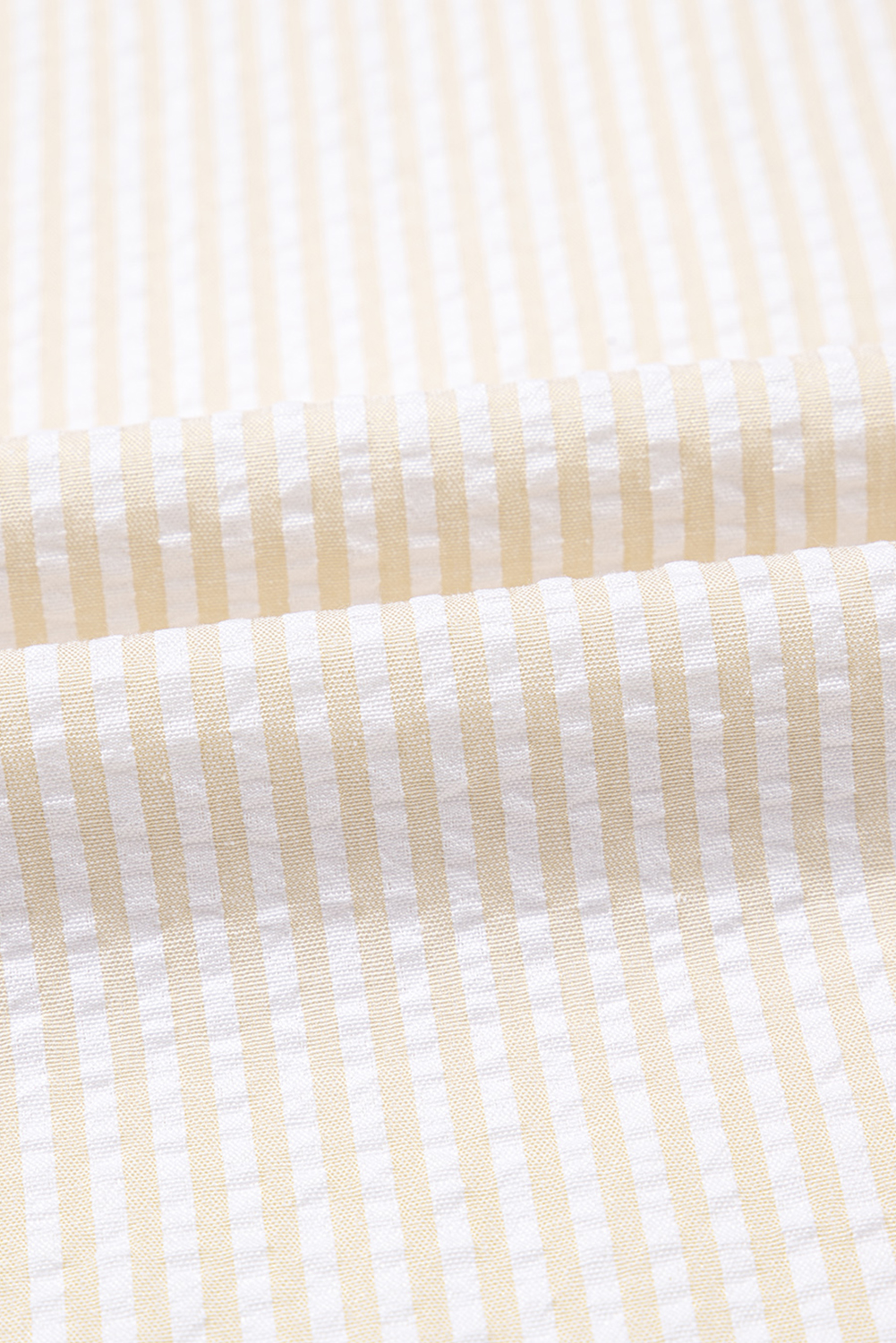Beige Stripe Seersucker Contrast Round Neck Puff Sleeve T Shirt Dress - loveforevers