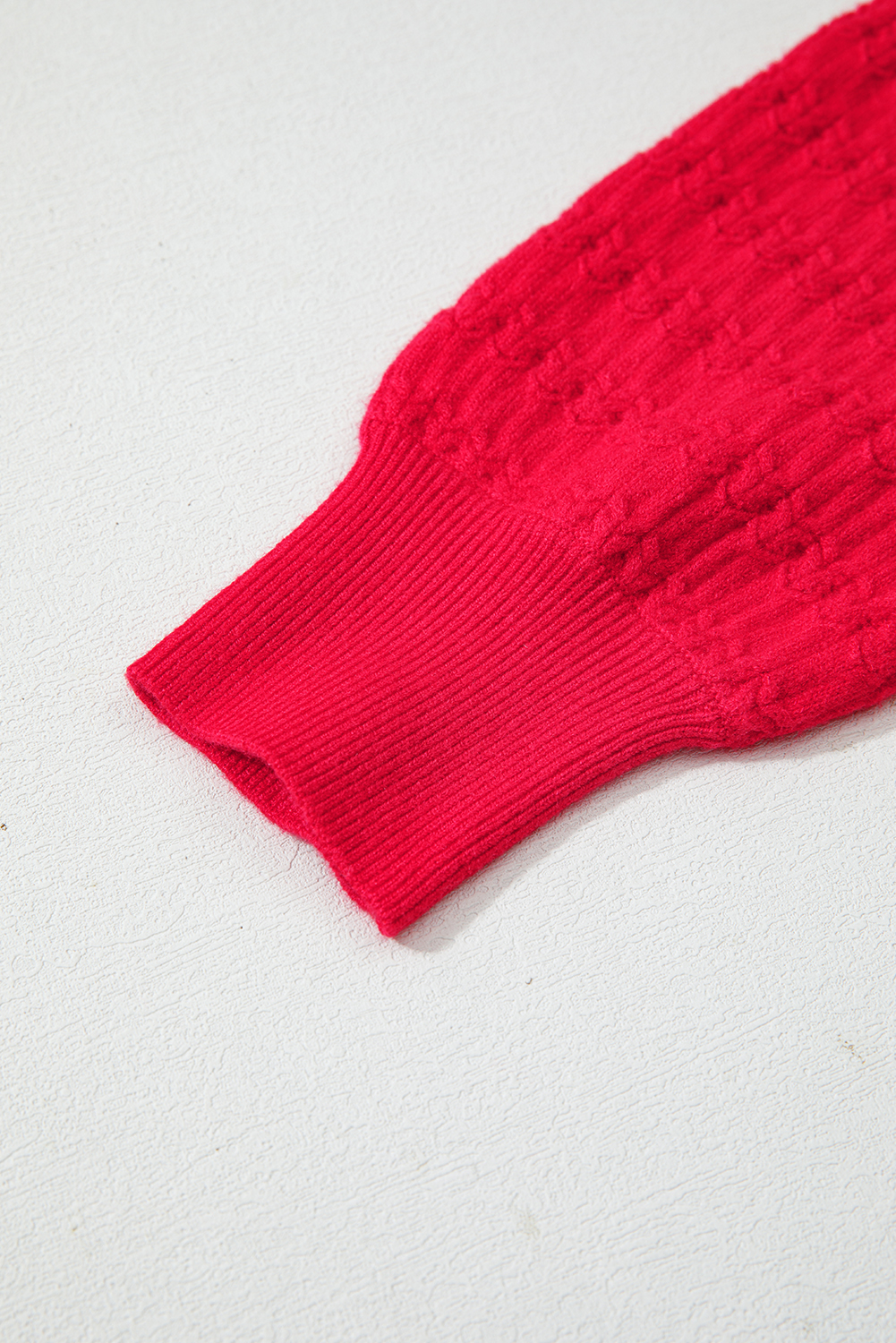 Fiery Red Trendy Pattern Knit Ribbed Cuffs Crew Neck Sweater - loveforevers