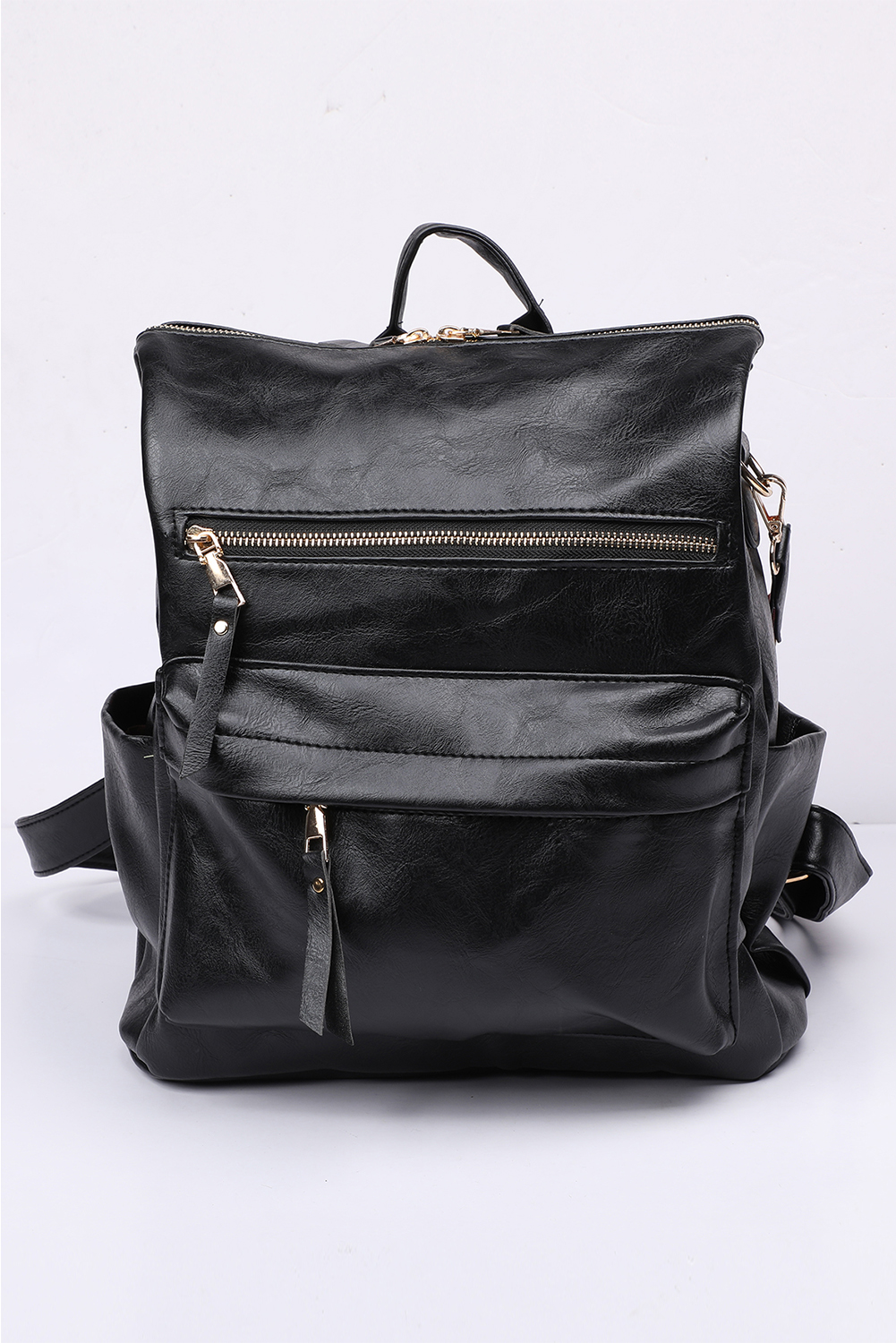 Color black Geometric Crochet Strap PU Leather Large Backpack - loveforevers