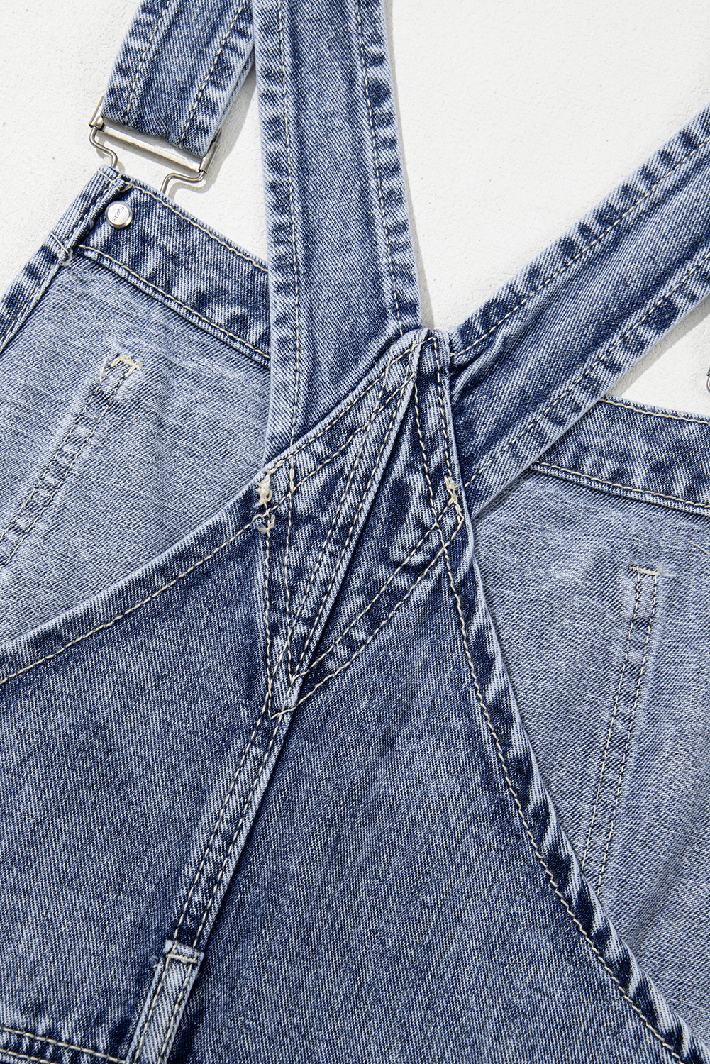 Sail Blue Denim Bib Straight Leg Jumpsuit with Pockets - loveforevers