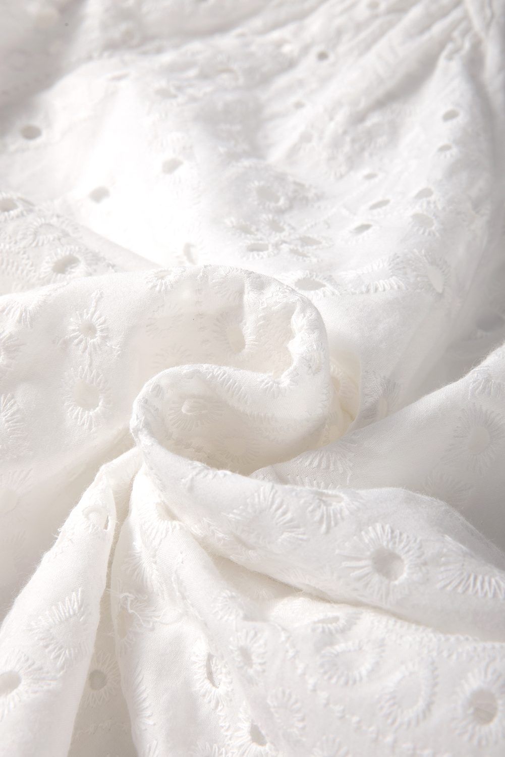 White Eyelet Embroidered Puff Sleeve V Neck Blouse - loveforevers