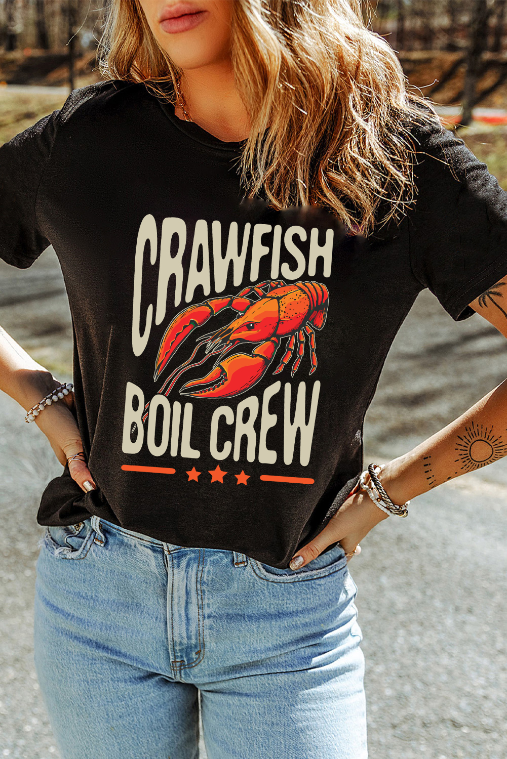 Black CRAWFISH BOIL CREW Graphic Casual T Shirt - loveforevers