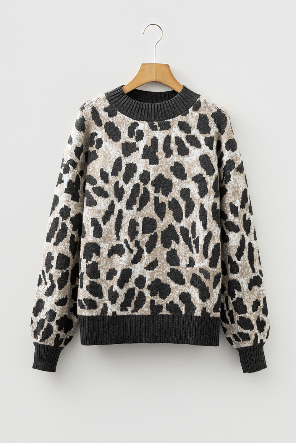 Carbon Grey Leopard Drop Shoulder Baggy Sweater - loveforevers