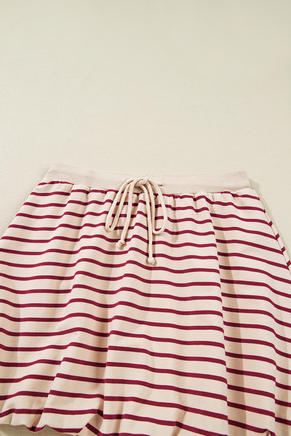 Red Stripe Cropped Collared Drop Shoulder Pullover and Bubble Mini Skirt Set - loveforevers