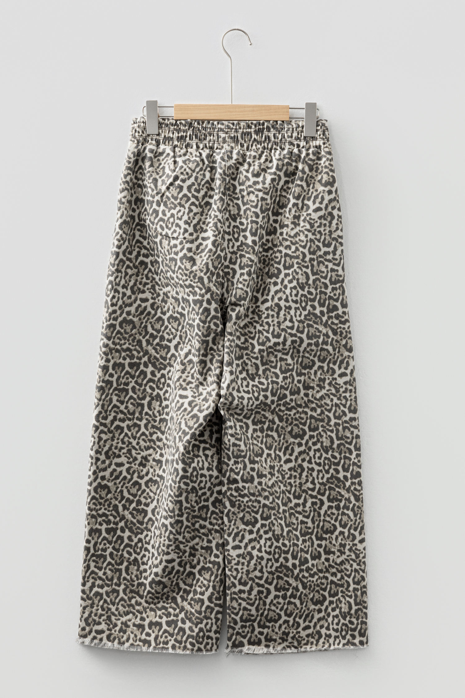Brown Leopard Print Raw Hem Elastic Waist Loose Pull On Jeans - loveforevers