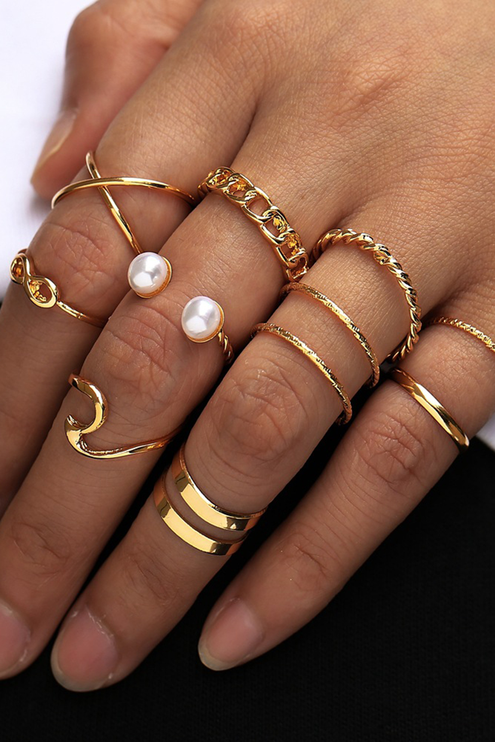 Gold 10pcs/set Vintage Plated Alloy Ring Set - loveforevers