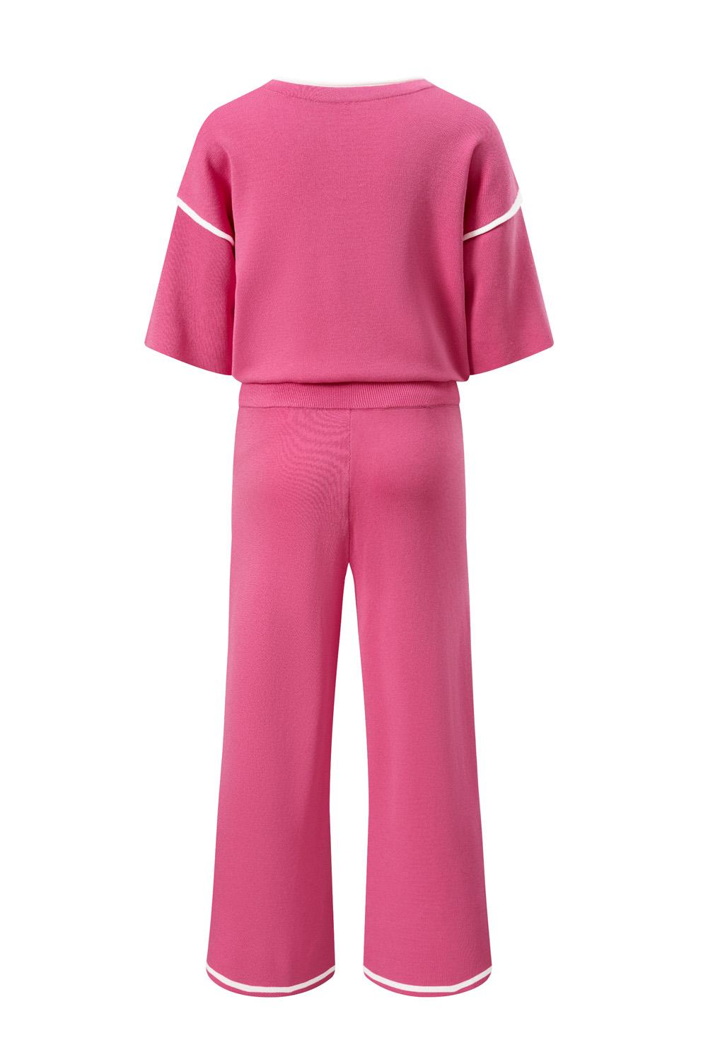 Blackish Green Contrast Trim Half Sleeve Top Drawstring Pants Loose 2pcs Sweater Suit - loveforevers