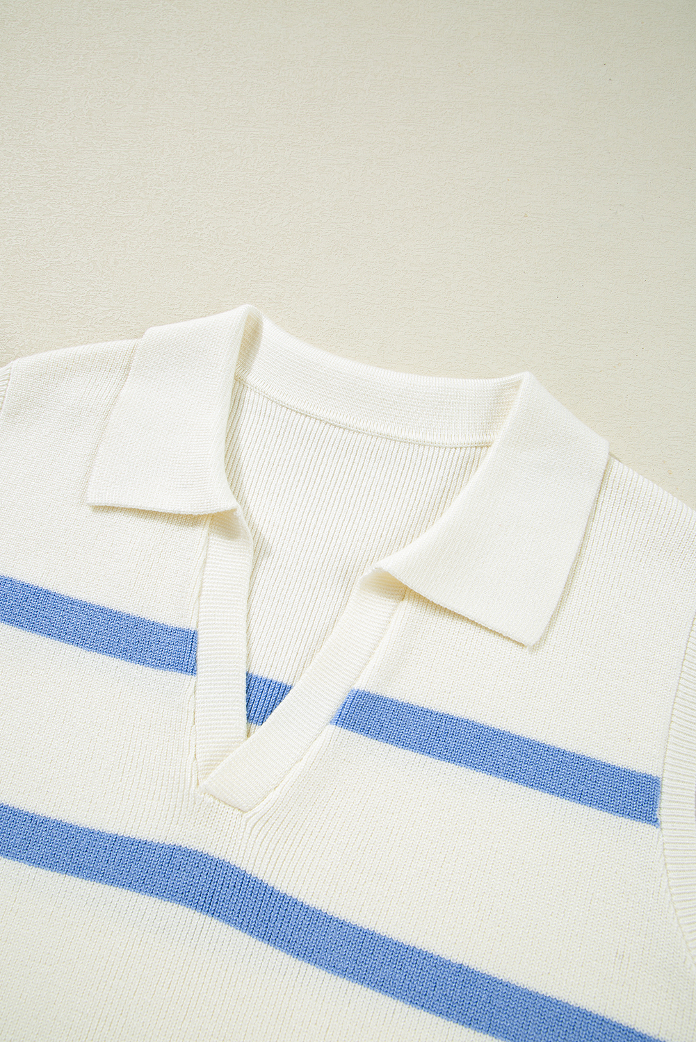 Sky Blue Stripe Split V Neck Collared Ribbed Sweater Vest - loveforevers