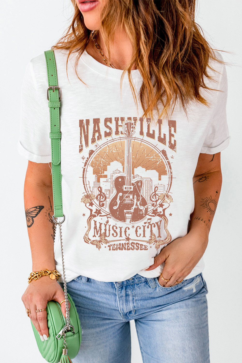 Black Country Music Crazy Print Crew Neck T Shirt - loveforevers