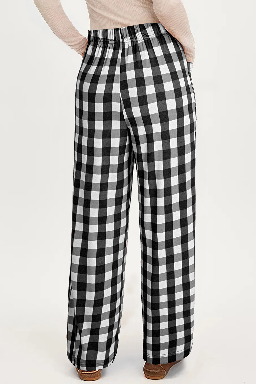Black Checkered Print Double Pocketed Drawstring Casual Pants - loveforevers