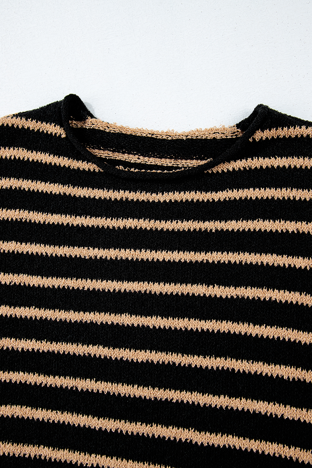 Black Stripe Drop Shoulder Round Neck Loose Sweater - loveforevers