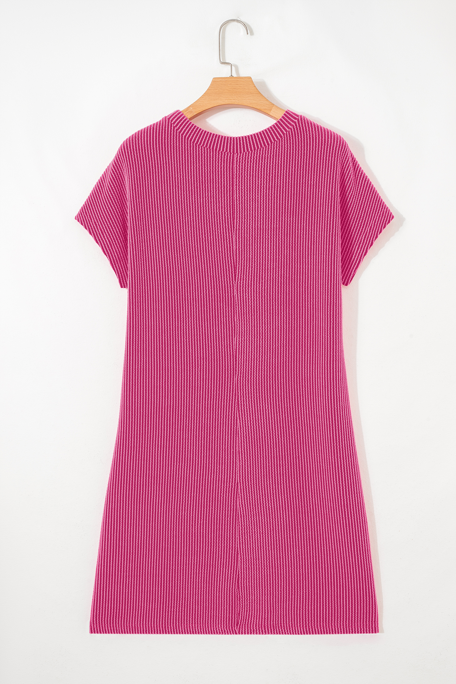 Bright Pink Striped Ribbed Knit T-shirt Shift Dress - loveforevers