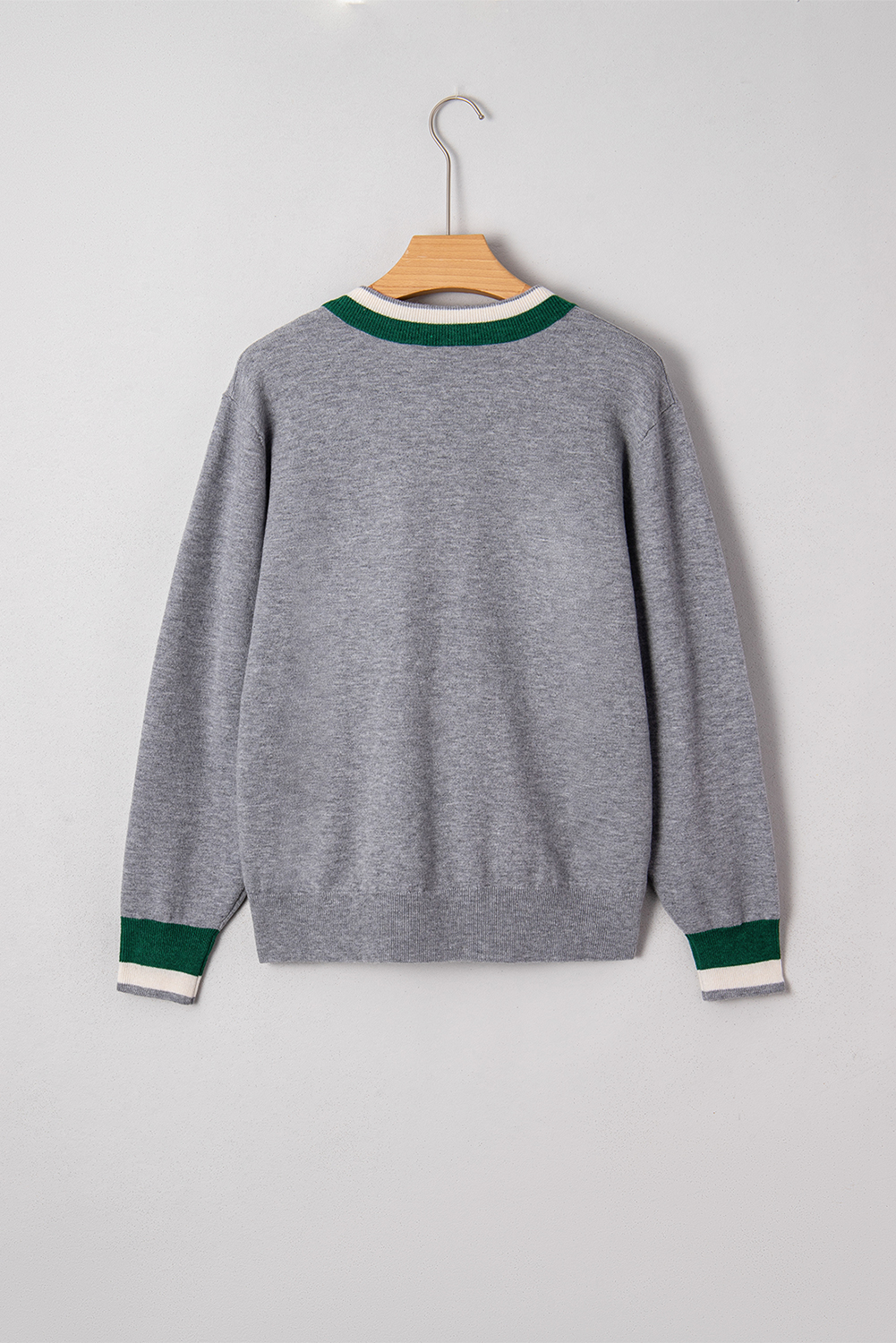 Black Contrast Striped Trim V Neck Varsity Sweater - loveforevers