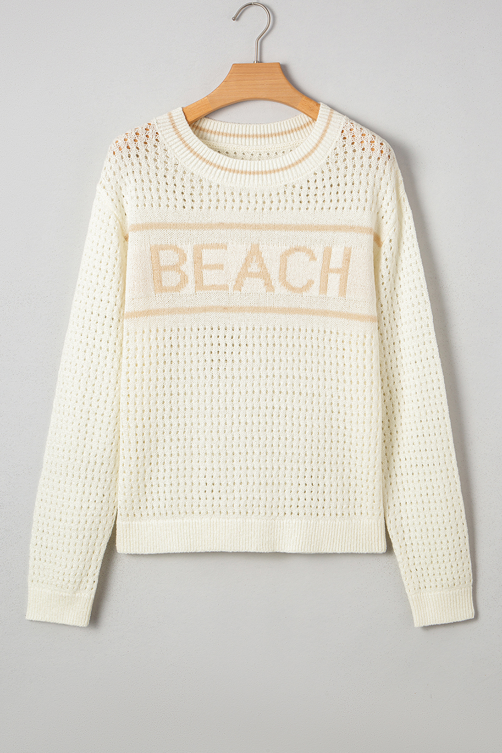White BEACH Hollow Out Knitted Lightweight Dolman Sweater - loveforevers