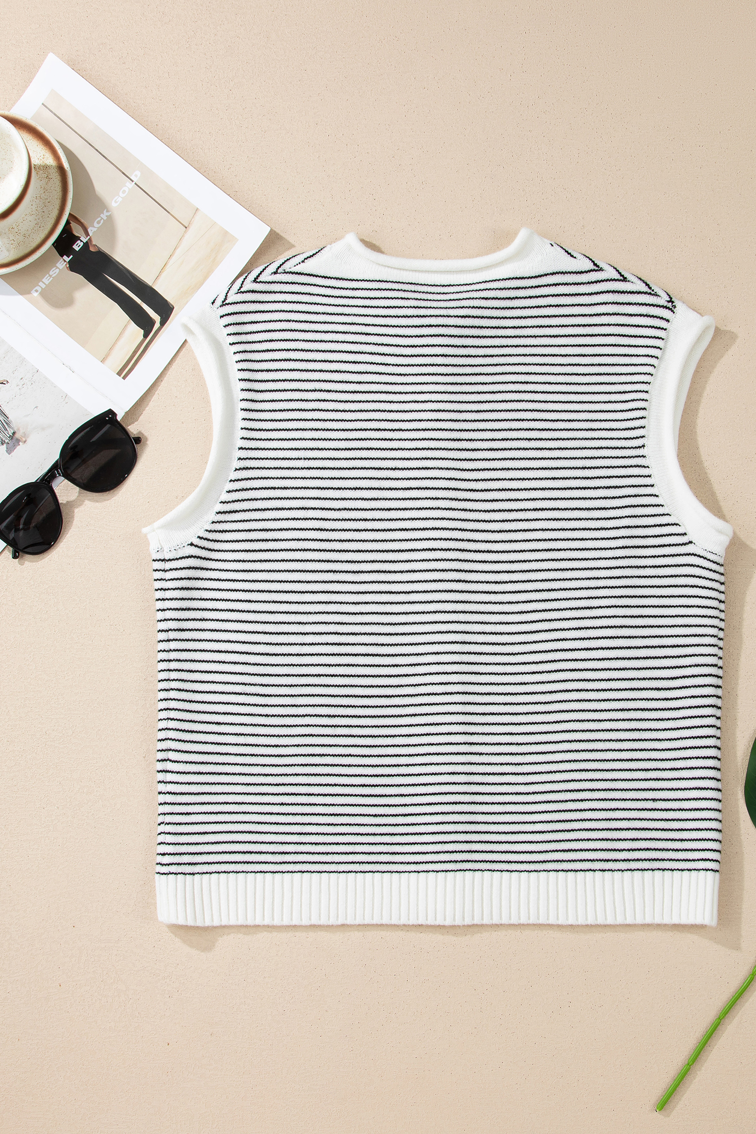 Black Stripe Contrast Trim Cap Sleeve Button Down Casual Cardigan - loveforevers