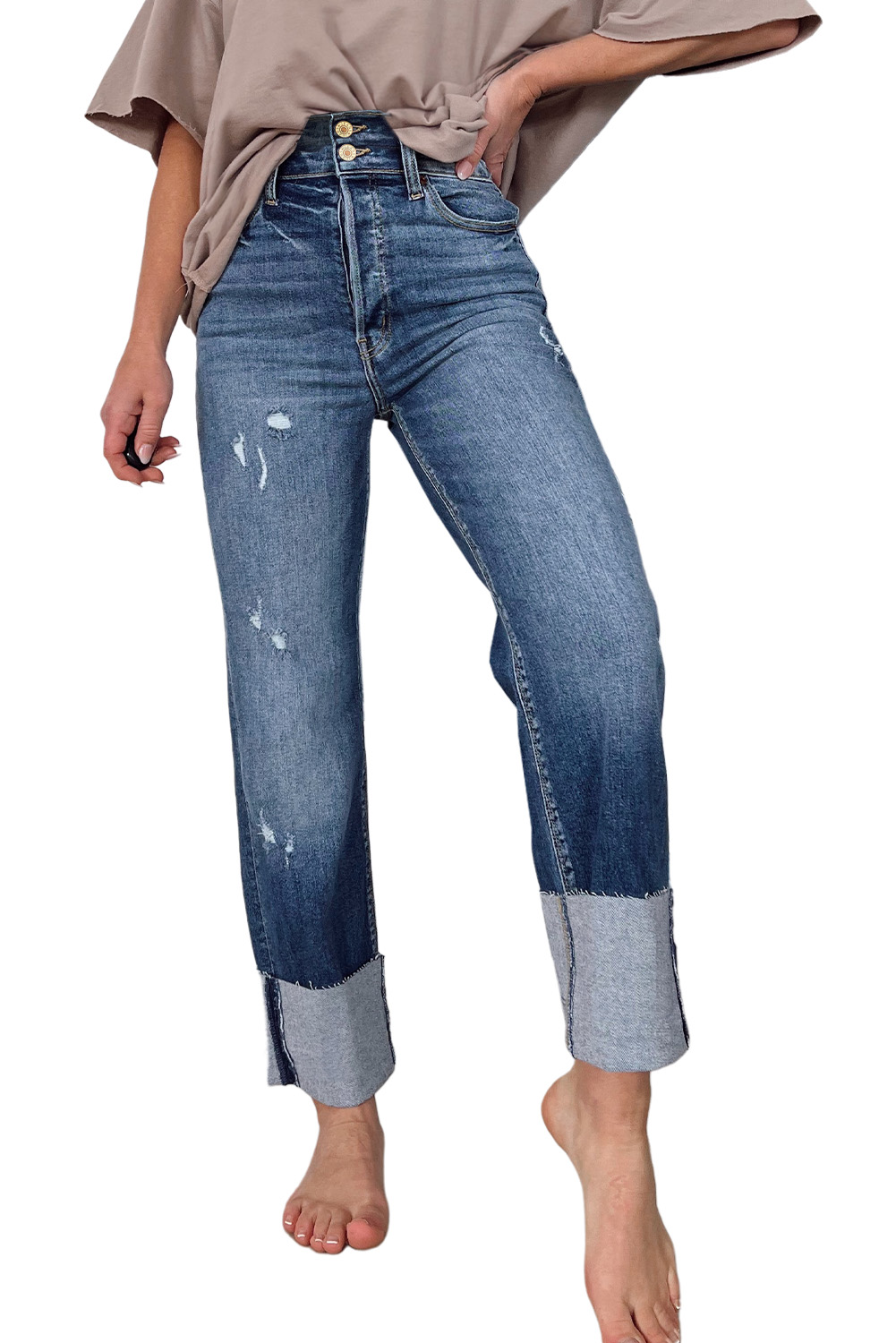 High Waist Distressed Straight Leg Jeans - loveforevers