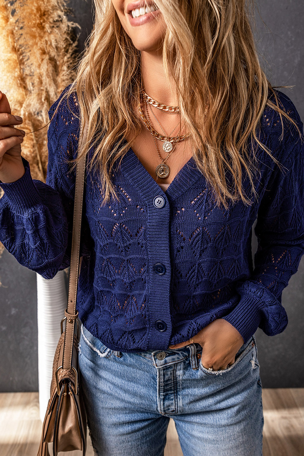 Fiery Red Lightweight Buttoned Front Crochet Cardigan - loveforevers