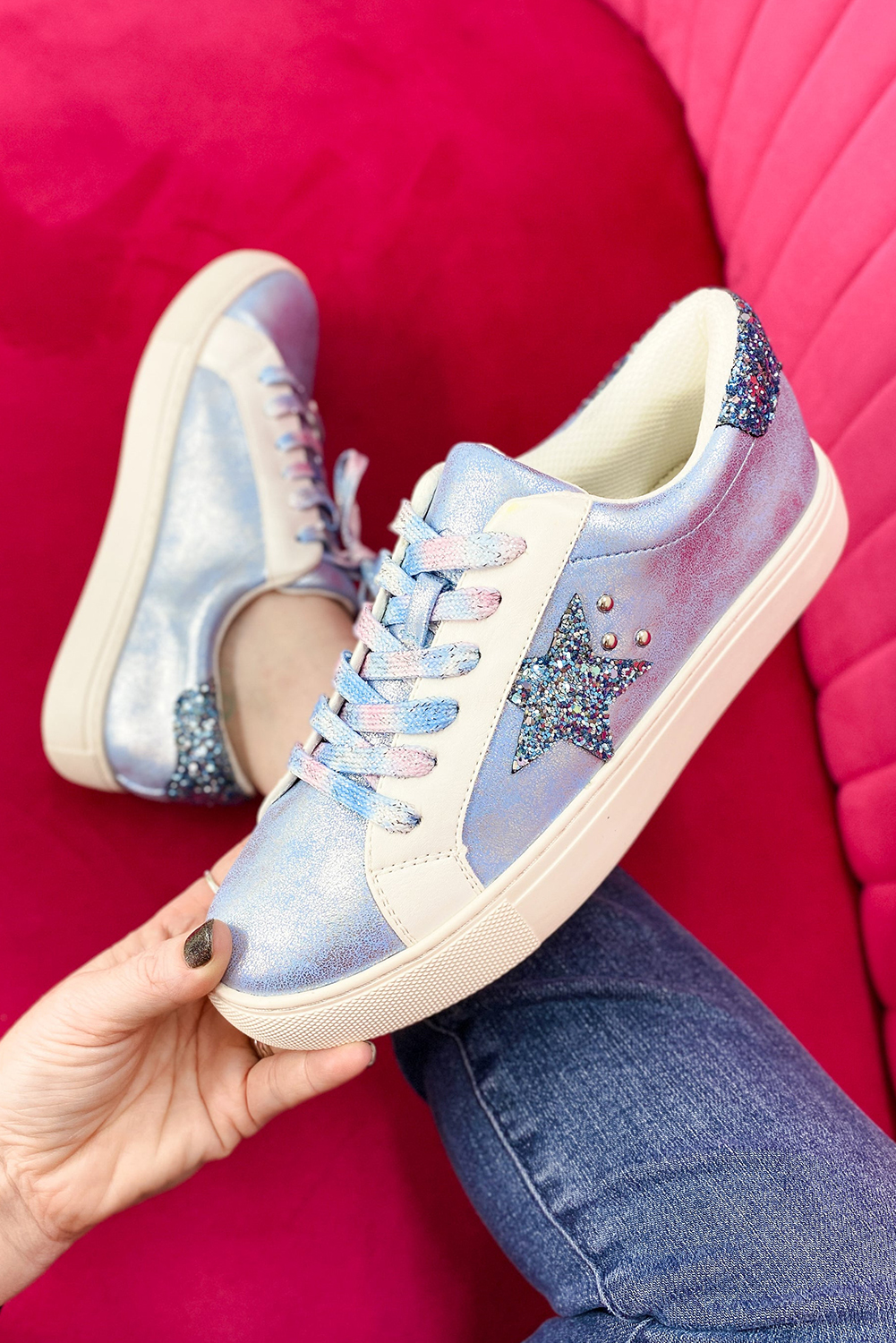 Silvery Star Sequin Patchwork Criss Cross Casual Shoes - loveforevers