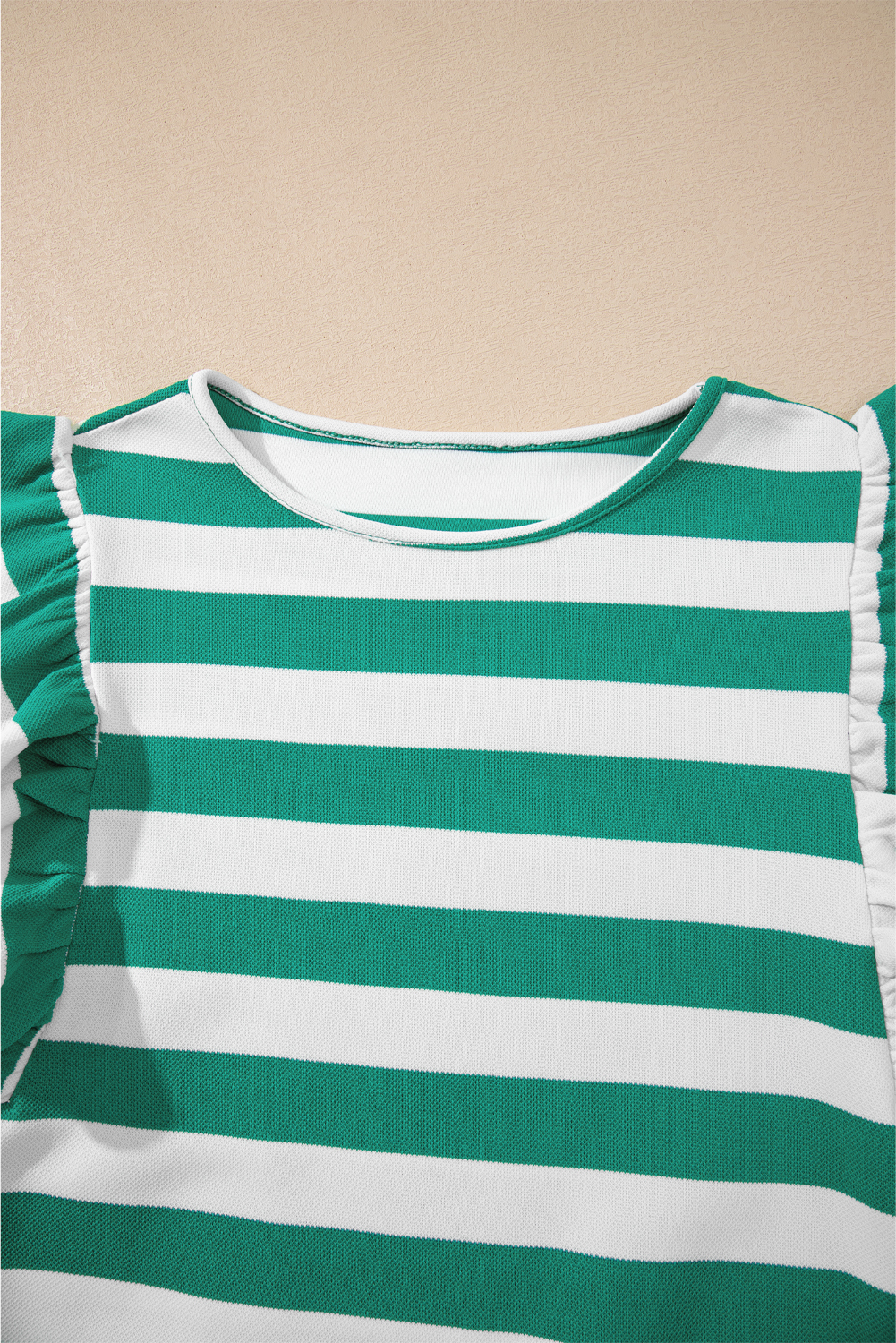 Green Stripe Flutter Sleeve Round Neck Shift Dress - loveforevers