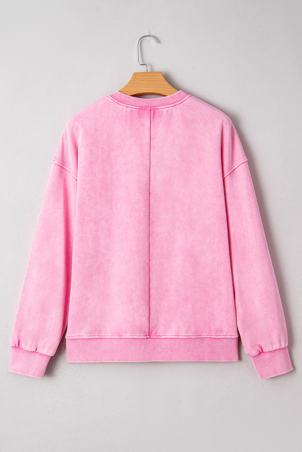Bright Pink Mineral Wash Crossed Crew Neck Drop Shoulder Loose Sweatshirt - loveforevers
