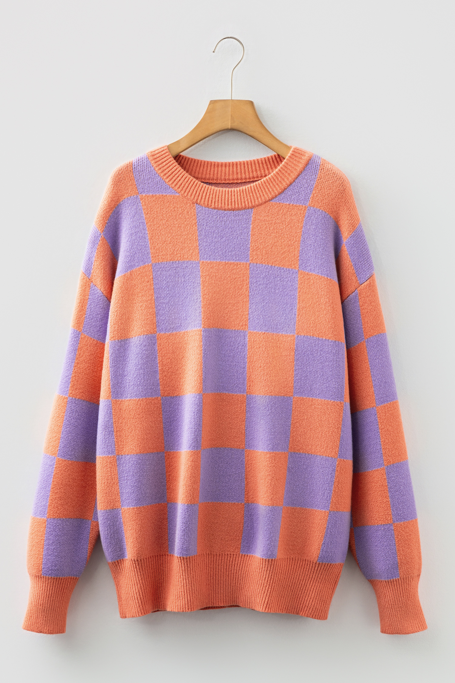 Parchment Checkered Pattern Ribbed Trim Knit Baggy Sweater - loveforevers
