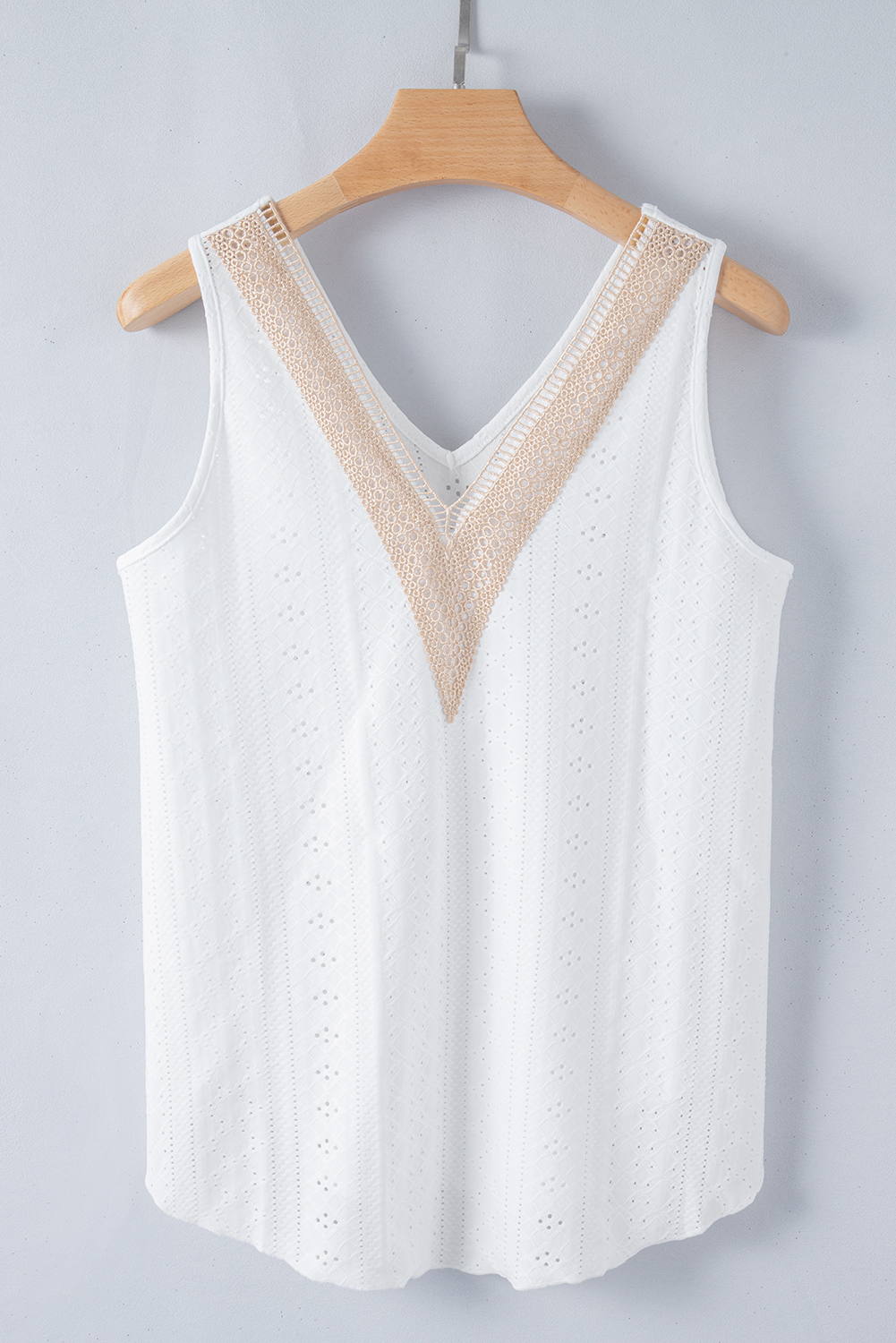 White Lace Crochet Splicing V Neck Loose Fit Tank Top - loveforevers