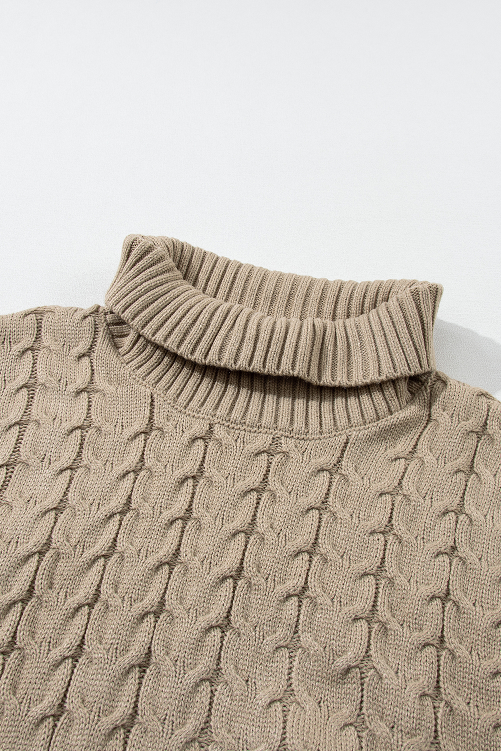 Medium Grey Cable Knit Turtleneck Batwing Sleeve Sweater - loveforevers