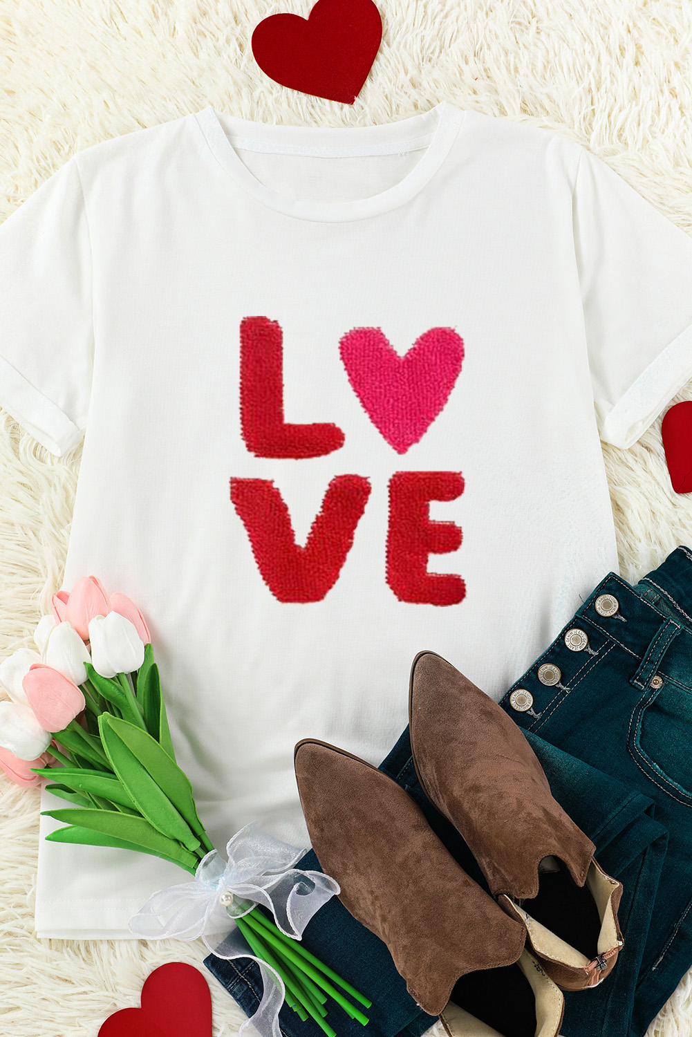 White Heart LOVE Graphic Valentines T Shirt - loveforevers