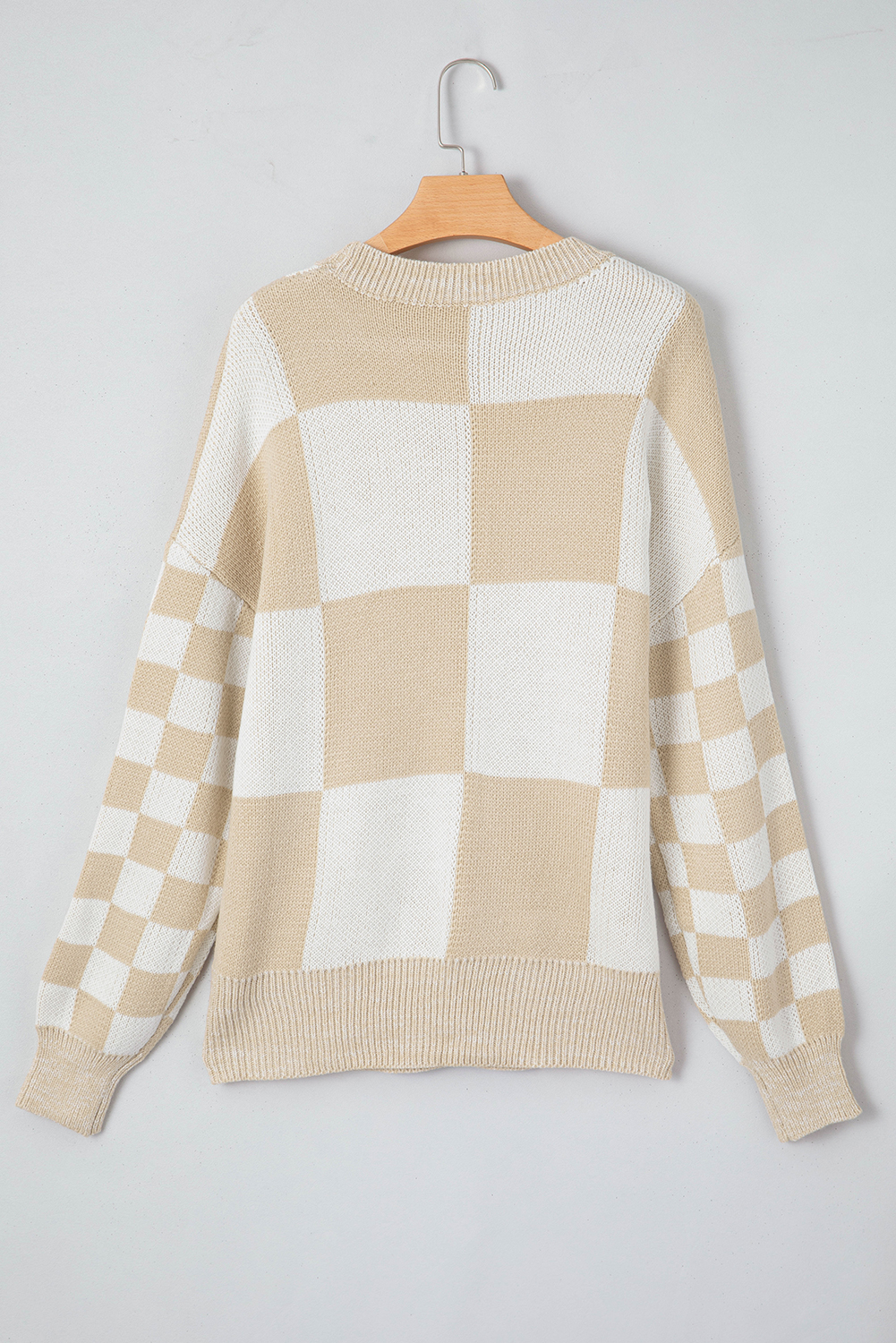 Flaxen Checkered Print Drop Shoulder Sweater - loveforevers