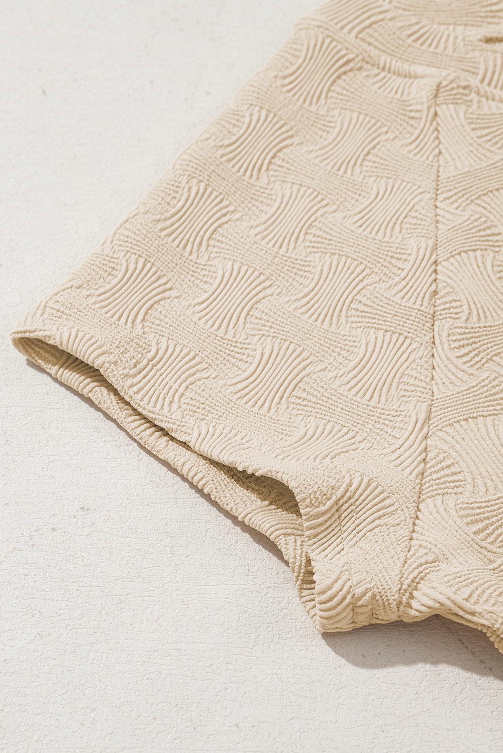 Beige Textured Crew Neck Cap Sleeve Slim Stretchy T Shirt - loveforevers