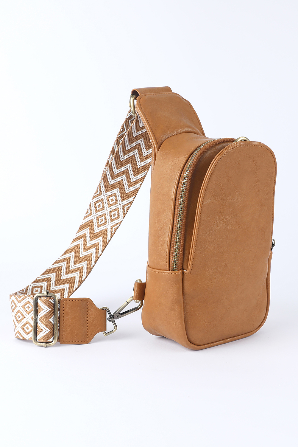 Brown Faux Leather Zipped Crossbody Chest Bag - loveforevers