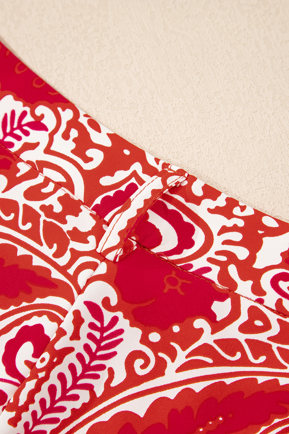 Red Paisley Printed Buttoned High Waist Straight Leg Pants - loveforevers