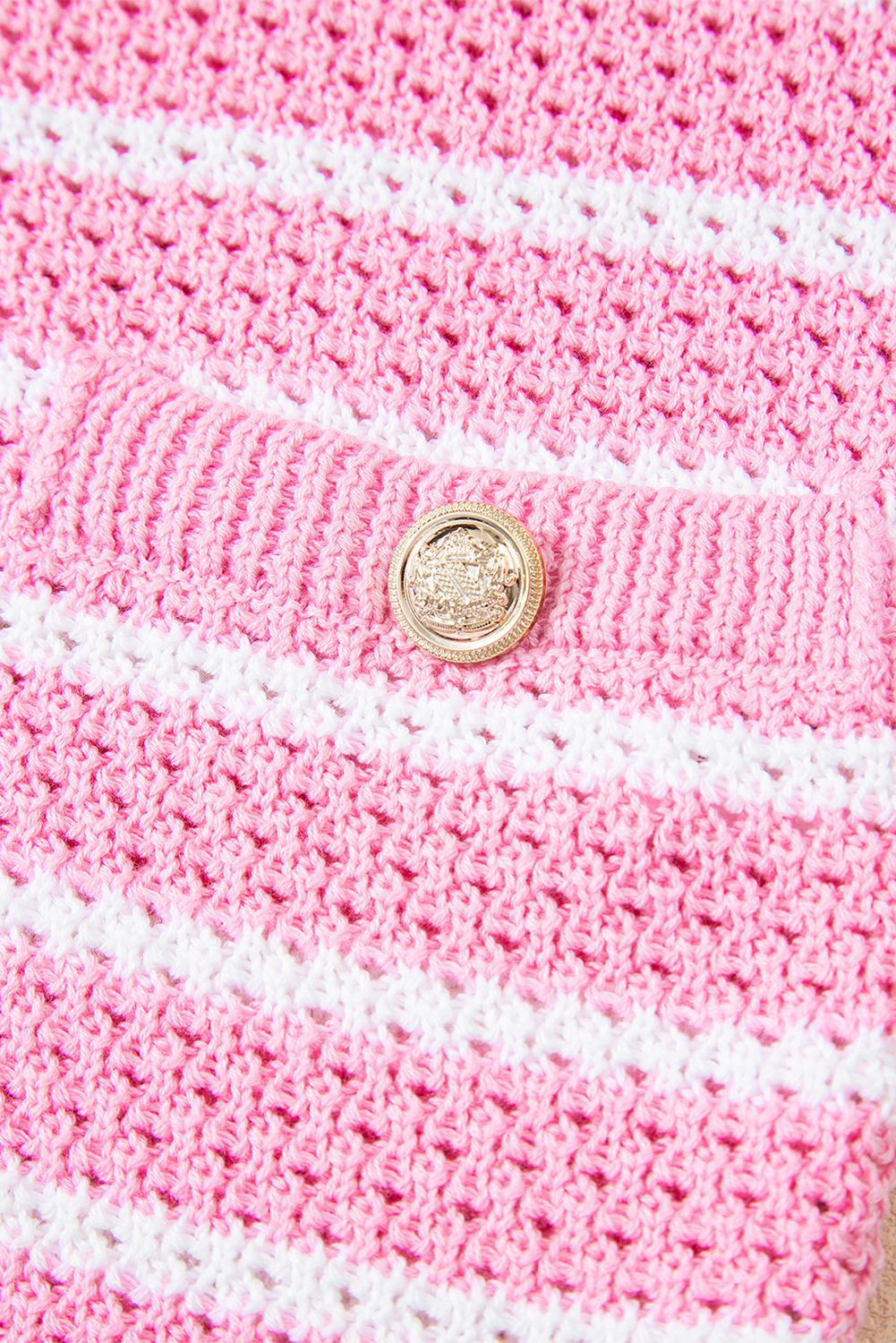 Sky Blue Stripe V Neck Gold Buttons Elegant Sweater Vest - loveforevers